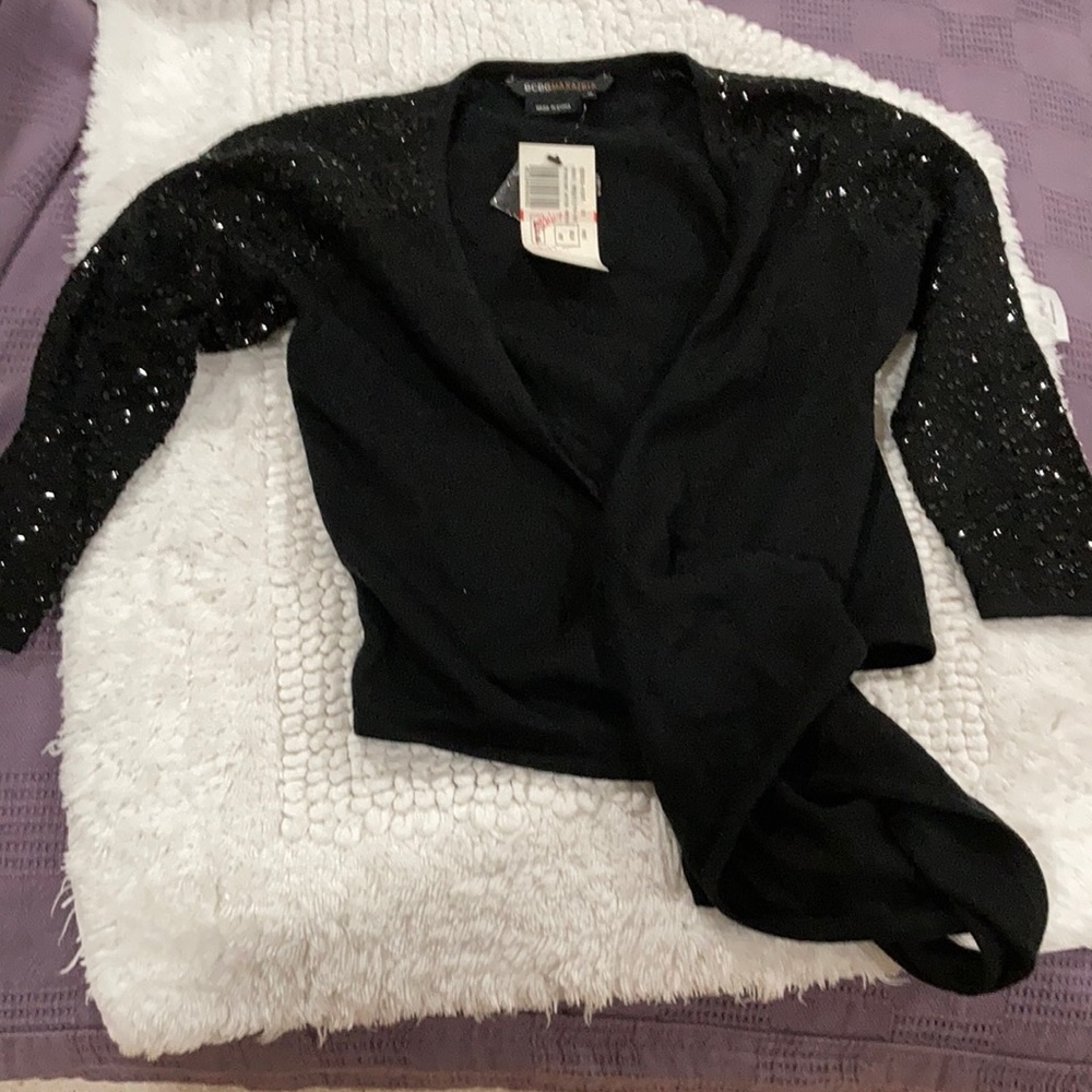 black bcbgmaxazria  cropped tie front shrug